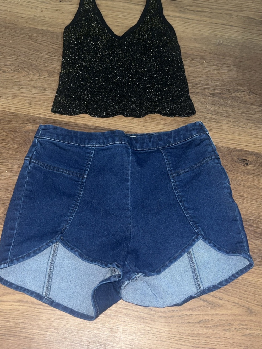 Free People Dark Blue Denim Scallop Hem Shorts